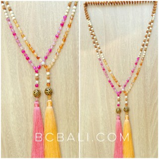 mala wooden organic natural with glass beads tassels 